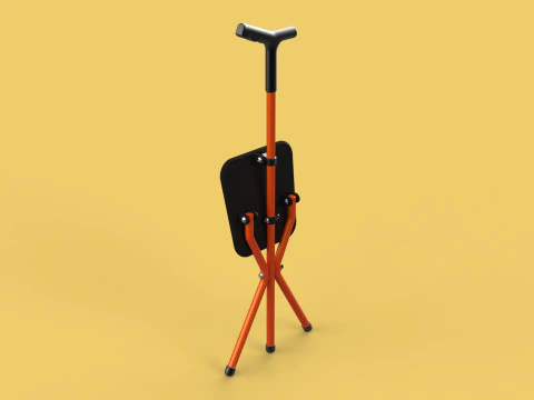 POLE STICK CANE CHAIR WALKING SEAT STOOL CRUTCH FOLDING PORTABLE 3D Model