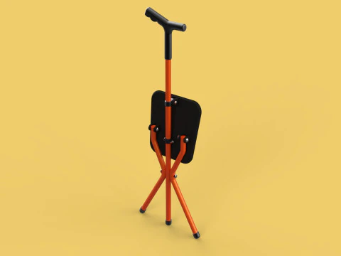 POLE STICK CANE CHAIR WALKING SEAT STOOL CRUTCH FOLDING PORTABLE 3D Model