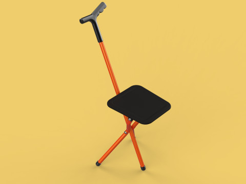 POLE STICK CANE CHAIR WALKING SEAT STOOL CRUTCH FOLDING PORTABLE 3D मॉडल