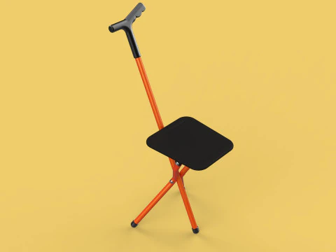 POLE STICK CANE CHAIR WALKING SEAT STOOL CRUTCH FOLDING PORTABLE 3D Model