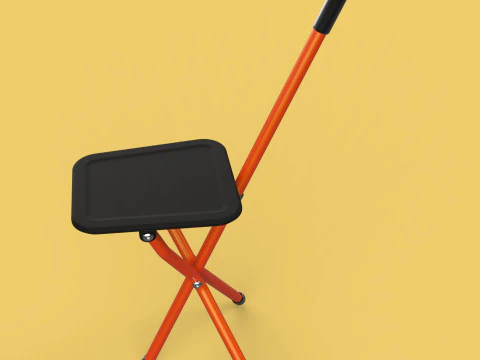 POLE STICK CANE CHAIR WALKING SEAT STOOL CRUTCH FOLDING PORTABLE 3D Model
