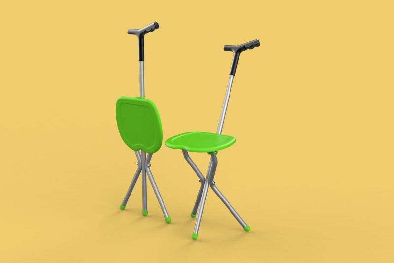 FOLDING STICK CANE CHAIR WALKING POLE SEAT STOOL CRUTCH PORTABLE 3Dモデル .c4d .max .obj .3ds .fbx .stl .blend