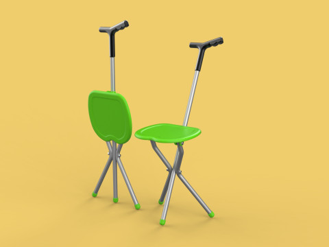 FOLDING STICK CANE CHAIR WALKING POLE SEAT STOOL CRUTCH PORTABLE 3D Model