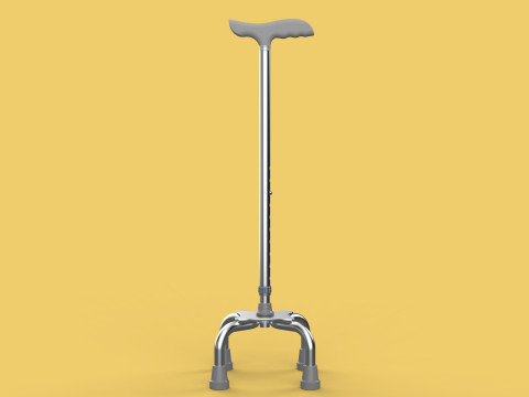 QUADRIPOD WALKING AID ELDERLY STICK CANE POLE QUAD FOOT 4 LEG Modèle 3D