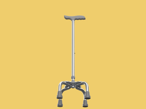 QUADRIPOD WALKING AID ELDERLY STICK CANE POLE QUAD FOOT 4 LEG Modèle 3D