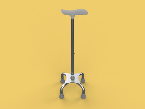 QUADRIPOD WALKING AID ELDERLY STICK CANE POLE QUAD FOOT 4 LEG Modèle 3D