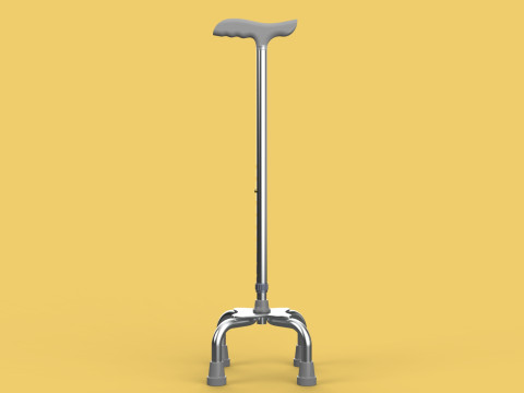 QUADRIPOD WALKING AID ELDERLY STICK CANE POLE QUAD FOOT 4 LEG Modèle 3D