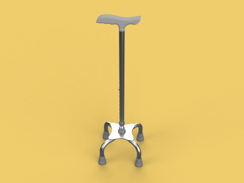 QUADRIPOD WALKING AID ELDERLY STICK CANE POLE QUAD FOOT 4 LEG Modèle 3D