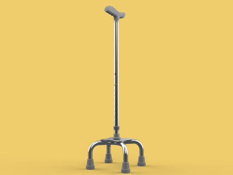 QUADRIPOD WALKING AID ELDERLY STICK CANE POLE QUAD FOOT 4 LEG Modèle 3D