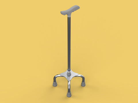 QUADRIPOD WALKING AID ELDERLY STICK CANE POLE QUAD FOOT 4 LEG Modèle 3D