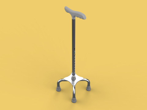 QUADRIPOD WALKING AID ELDERLY STICK CANE POLE QUAD FOOT 4 LEG Modèle 3D