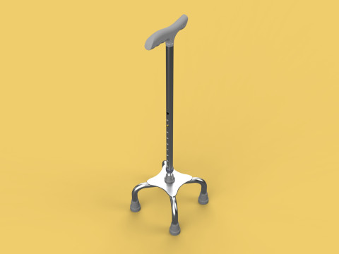 QUADRIPOD WALKING AID ELDERLY STICK CANE POLE QUAD FOOT 4 LEG Modèle 3D