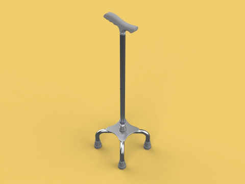 QUADRIPOD WALKING AID ELDERLY STICK CANE POLE QUAD FOOT 4 LEG Modèle 3D