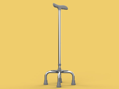 QUADRIPOD WALKING AID ELDERLY STICK CANE POLE QUAD FOOT 4 LEG Modèle 3D