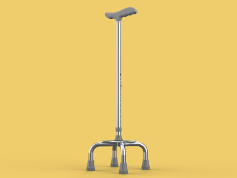 QUADRIPOD WALKING AID ELDERLY STICK CANE POLE QUAD FOOT 4 LEG Modèle 3D