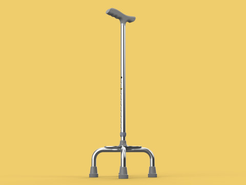 QUADRIPOD WALKING AID ELDERLY STICK CANE POLE QUAD FOOT 4 LEG Modèle 3D
