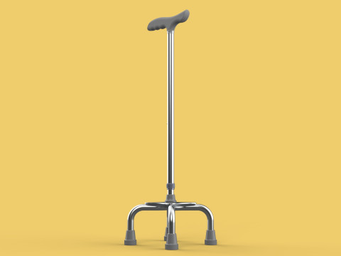 QUADRIPOD WALKING AID ELDERLY STICK CANE POLE QUAD FOOT 4 LEG Modèle 3D