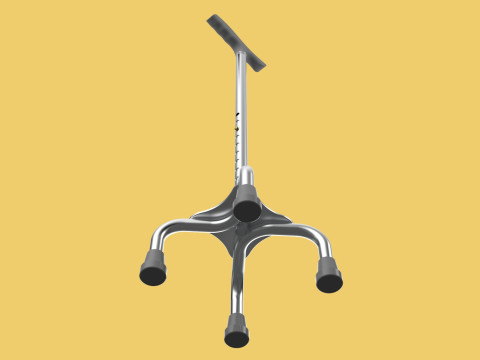 QUADRIPOD WALKING AID ELDERLY STICK CANE POLE QUAD FOOT 4 LEG Modèle 3D