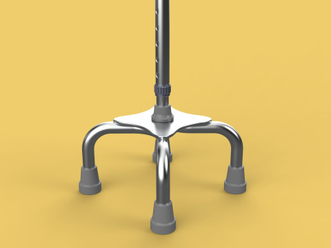 QUADRIPOD WALKING AID ELDERLY STICK CANE POLE QUAD FOOT 4 LEG Modèle 3D
