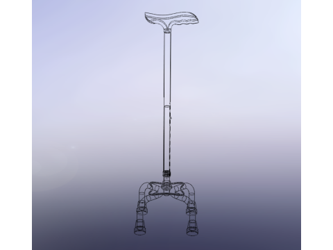 QUADRIPOD WALKING AID ELDERLY STICK CANE POLE QUAD FOOT 4 LEG Modèle 3D