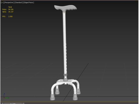 QUADRIPOD WALKING AID ELDERLY STICK CANE POLE QUAD FOOT 4 LEG Modèle 3D