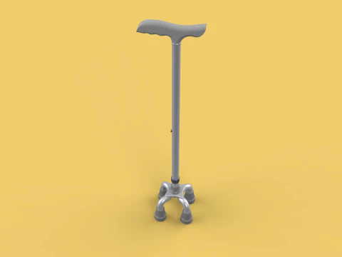 QUAD WALKING CANE QUADRIPOD AID ELDERLY STICK POLE FEET FOUR LEG 3D Model