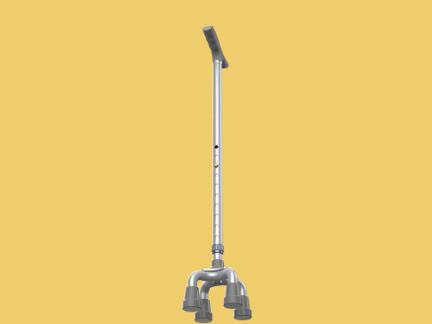 QUAD WALKING CANE QUADRIPOD AID ELDERLY STICK POLE FEET FOUR LEG Modello 3D