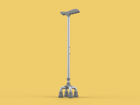 QUAD WALKING CANE QUADRIPOD AID ELDERLY STICK POLE FEET FOUR LEG Modello 3D