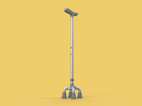 QUAD WALKING CANE QUADRIPOD AID ELDERLY STICK POLE FEET FOUR LEG 3D Model