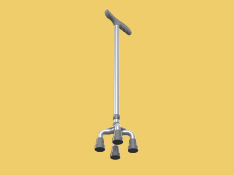 QUAD WALKING CANE QUADRIPOD AID ELDERLY STICK POLE FEET FOUR LEG 3D Model