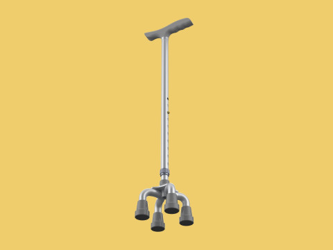 QUAD WALKING CANE QUADRIPOD AID ELDERLY STICK POLE FEET FOUR LEG Modello 3D