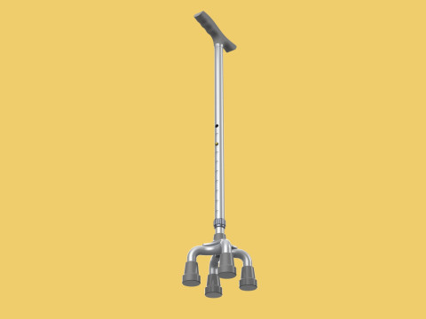 QUAD WALKING CANE QUADRIPOD AID ELDERLY STICK POLE FEET FOUR LEG Modello 3D