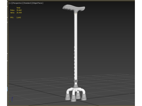 QUAD WALKING CANE QUADRIPOD AID ELDERLY STICK POLE FEET FOUR LEG Modello 3D