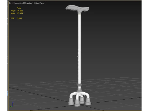 QUAD WALKING CANE QUADRIPOD AID ELDERLY STICK POLE FEET FOUR LEG 3D Model