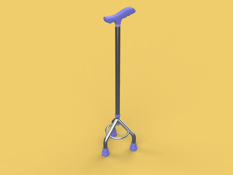 ELDERLY TRIPOD WALKING CANE AID SENIOR STICK POLE GAIT THREE LEG Modello 3D