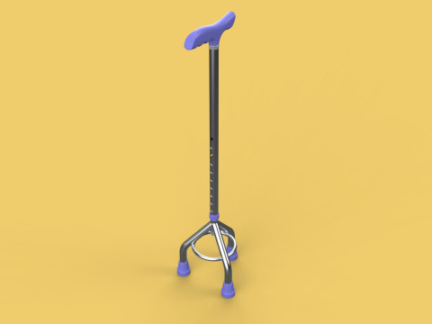 ELDERLY TRIPOD WALKING CANE AID SENIOR STICK POLE GAIT THREE LEG Modello 3D