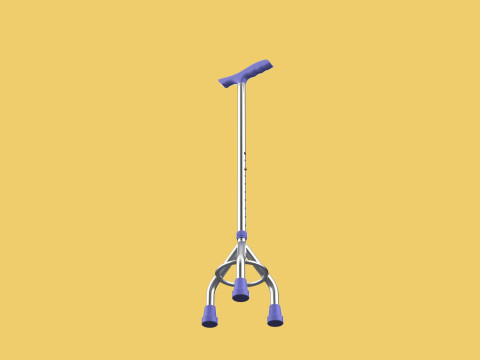 ELDERLY TRIPOD WALKING CANE AID SENIOR STICK POLE GAIT THREE LEG Modello 3D