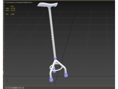 ELDERLY TRIPOD WALKING CANE AID SENIOR STICK POLE GAIT THREE LEG Modello 3D