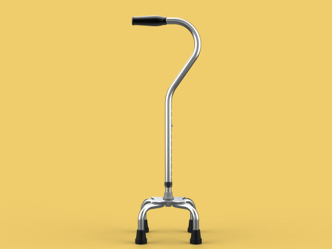 STANDARD QUADRIPOD WALKING CANE AID ELDERLY STICK POLE QUAD LEG 3Dモデル