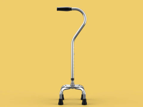STANDARD QUADRIPOD WALKING CANE AID ELDERLY STICK POLE QUAD LEG 3D Model