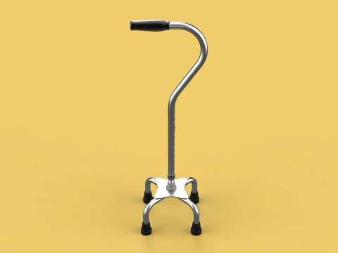STANDARD QUADRIPOD WALKING CANE AID ELDERLY STICK POLE QUAD LEG 3D Model