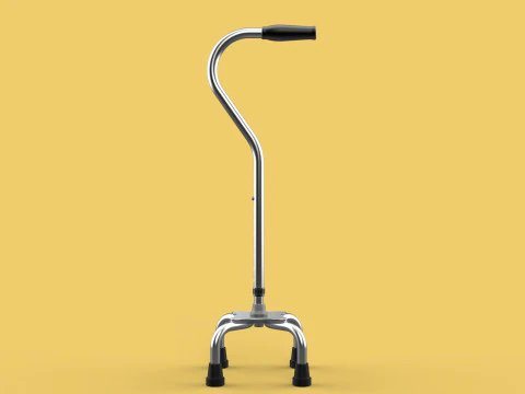 STANDARD QUADRIPOD WALKING CANE AID ELDERLY STICK POLE QUAD LEG 3D Model