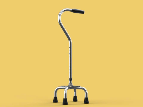 STANDARD QUADRIPOD WALKING CANE AID ELDERLY STICK POLE QUAD LEG 3D Model