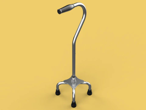 STANDARD QUADRIPOD WALKING CANE AID ELDERLY STICK POLE QUAD LEG 3D Model