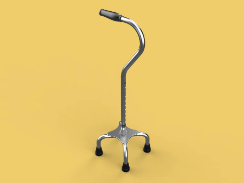 STANDARD QUADRIPOD WALKING CANE AID ELDERLY STICK POLE QUAD LEG 3D Model