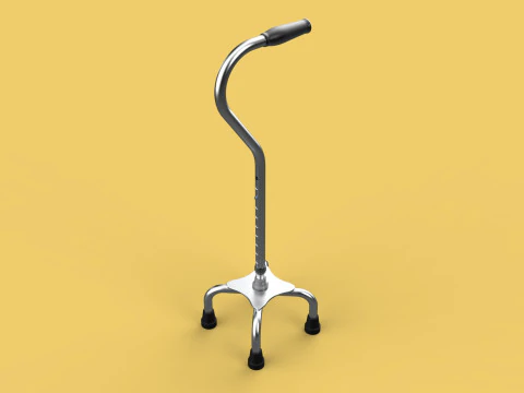 STANDARD QUADRIPOD WALKING CANE AID ELDERLY STICK POLE QUAD LEG 3D Model