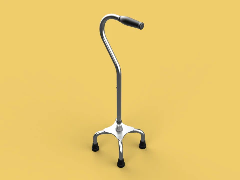 STANDARD QUADRIPOD WALKING CANE AID ELDERLY STICK POLE QUAD LEG 3D Model