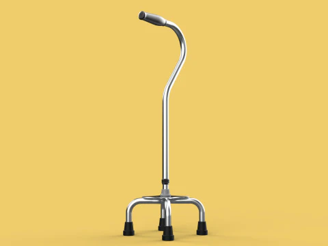 STANDARD QUADRIPOD WALKING CANE AID ELDERLY STICK POLE QUAD LEG 3D Model