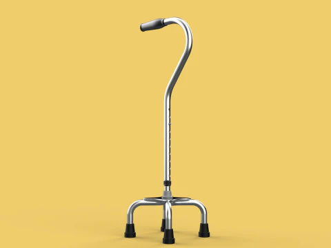 STANDARD QUADRIPOD WALKING CANE AID ELDERLY STICK POLE QUAD LEG 3D Model