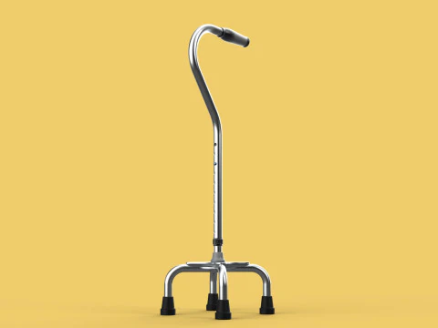 STANDARD QUADRIPOD WALKING CANE AID ELDERLY STICK POLE QUAD LEG 3D Model